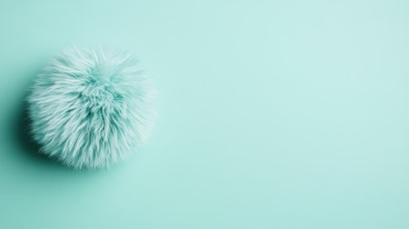 This image showcases a soft mint green fur ball on a light blue background, creating a cozy and playful atmosphere perfect for home decor or design projects.の素材