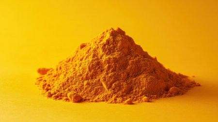 A vibrant yellow pile of turmeric powder against a matching background, perfect for culinary and health-related projects, showcasing natural ingredients.の素材