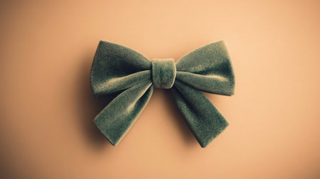 A beautifully crafted soft velvet bow in a muted green hue on a plain background, perfect for enhancing craft projects and fashion accessories.の素材