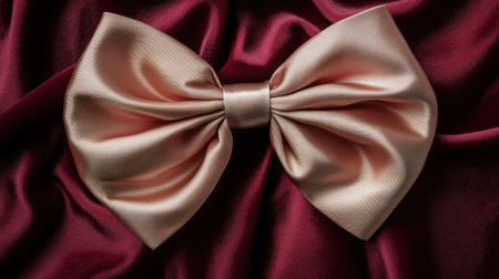 This stunning image features an elegant satin bow delicately placed on rich burgundy fabric, perfect for gift wrapping and decorative purposes.の素材