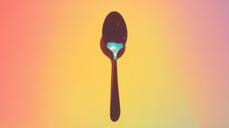 A striking silhouette of a spoon stands out against a vibrant gradient background, showcasing an artistic blend of colors ideal for culinary themes.の素材