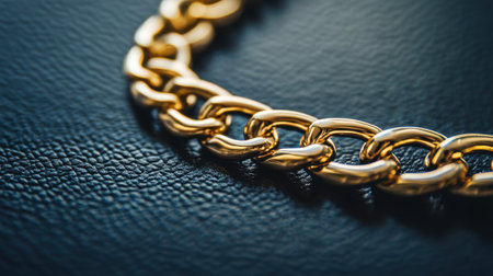 This image features a close-up view of a stunning gold chain resting elegantly on a textured black background, showcasing luxury and craftsmanship.の素材