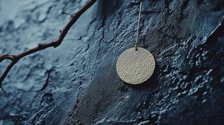 A captivating minimalist pendant showcased against a dark textured background, featuring a natural branch, embodying elegance and simplicity in design.の素材