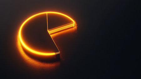 A glowing orange pie chart segment set against a dark background, perfect for representing data, analysis, and business metrics in visual communications.の素材
