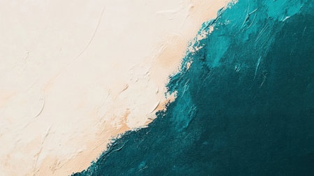 This serene abstract artwork features gentle waves rendered in deep teal and soft cream hues, perfect for enhancing modern interior spaces with tranquility.の素材