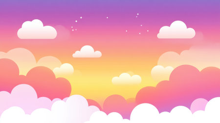A captivating gradient sky featuring soft pink and purple hues with fluffy clouds, creating a serene and dreamy atmosphere perfect for various design projects.の素材