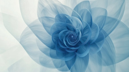 A stunning abstract representation of a blue flower featuring soft swirls and delicate petals, evoking feelings of tranquility and elegance in art.の素材
