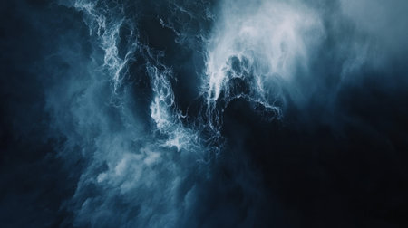 A captivating abstract depiction of swirling clouds in electric blue and dark tones, evoking a sense of mystery and drama in nature's beauty.の素材