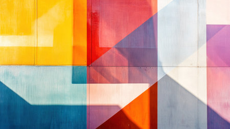 This stunning abstract wall art features vibrant colors and geometric patterns. The interplay of shadows creates depth and enhances the urban aesthetic.の素材