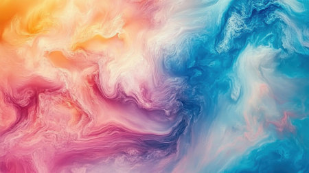This vibrant abstract background features swirling colors in pink, orange, blue, and white, creating a fluid and artistic design perfect for various creative projects.の素材