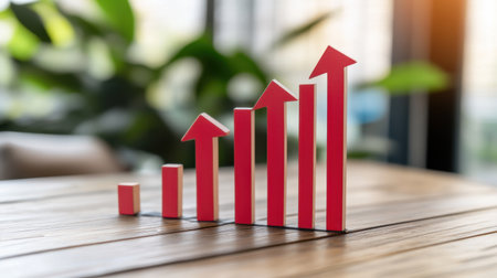 A vibrant bar graph representation showing the upward trend of financial growth, perfect for projects related to business success and performance analysis.の素材