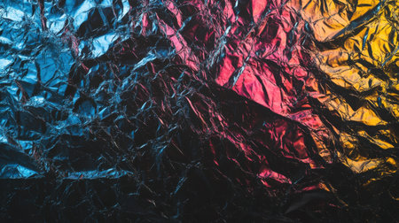 A stunning crumpled foil background featuring bright colors and intricate textures, perfect for creative projects and digital art. Ideal for modern design.の素材