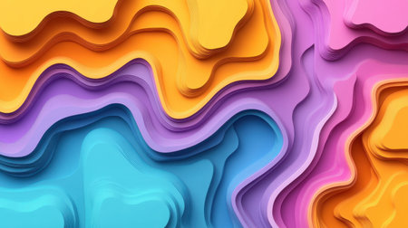 This vibrant abstract background features colorful layered shapes, creating a smooth and wavy texture ideal for creative design projects and artwork.の素材