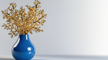 A stunning blue vase holds a delicate arrangement of golden twigs, creating a beautiful focal point for modern interior spaces. Perfect for decor inspiration.の素材