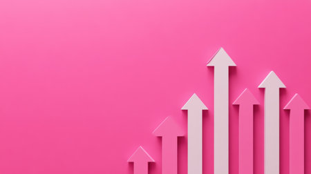 This vibrant image features rising arrows on a pink background, symbolizing growth and progress in business and finance environments, perfect for motivational concepts.の素材
