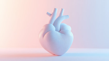 A stunning 3D render of an abstract heart sculpture illuminated by soft pastel lighting, evoking emotion and creativity in a minimalist style.の素材
