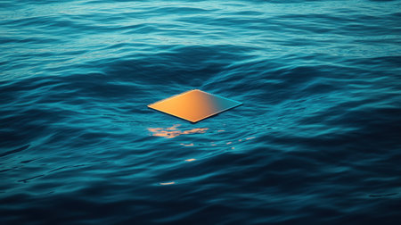 This captivating image features a solitary square reflecting warm hues against the tranquil water surface during sunset, embodying natureの素材