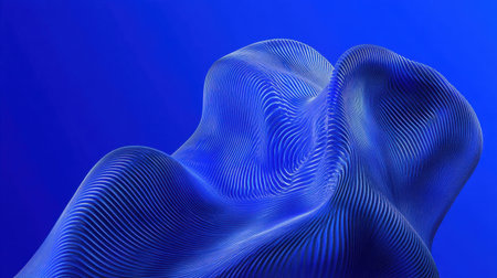 An abstract artwork featuring a blue wave pattern with flowing lines and a textured surface, creating a modern and dynamic composition.の素材