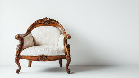 A beautifully crafted vintage wooden armchair with intricate details and soft upholstery, perfect for enhancing any interior space with a touch of elegance.の素材