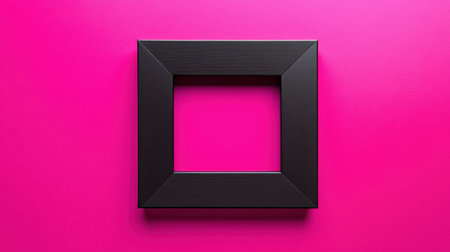This image features a black square frame positioned against a vibrant pink background, perfect for showcasing artwork or adding a modern touch to creative projects.の素材