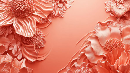 A stunning soft coral floral background showcasing intricate petals and textures, perfect for elegant designs and artistic projects, evoking a fresh and feminine vibe.の素材