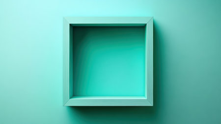 This image features an empty square frame on a smooth teal background, ideal for showcasing artwork or creative projects in a modern setting.の素材