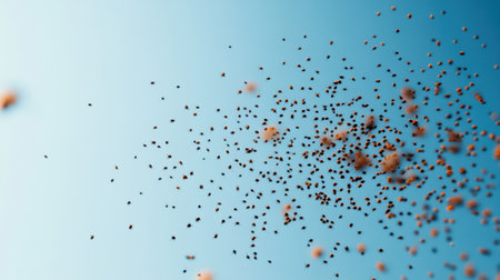 An artistic representation of floating particles creates a mesmerizing texture against a light blue background, embodying a sense of motion and depth.の素材
