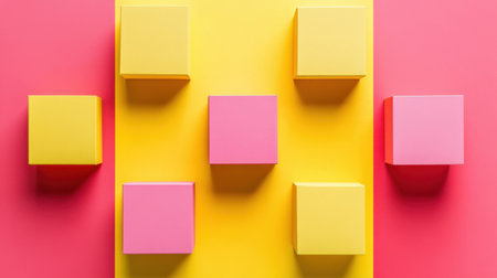 A visually captivating arrangement of colorful geometric shapes on a bright background, perfect for evoking creativity and modern design concepts.の素材