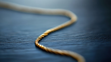 This artistic close-up showcases a twisted gold chain gracefully reflecting light on a smooth surface, emphasizing luxury and elegance in jewelry design.の素材