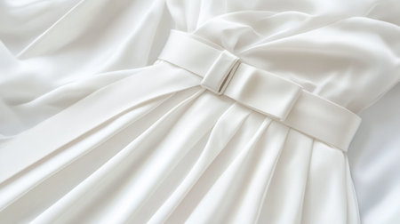 This image features an elegant white fabric drapery with a refined bow detail, capturing the smooth satin texture and chic pleating design suitable for fashion displays.の素材
