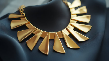 This stunning gold statement necklace features a geometric design that radiates elegance and sophistication, perfect for any fashionable occasion.の素材
