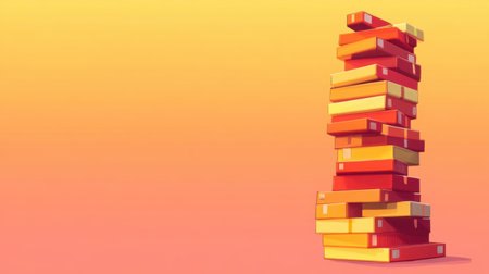 A visually appealing stack of colorful books in shades of red, orange, and yellow against a warm gradient backdrop, perfect for educational themes.の素材