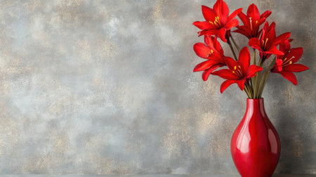 This stunning image features vibrant red flowers arranged in an elegant vase, set against a beautifully textured background. Ideal for decor and design inspiration.の素材