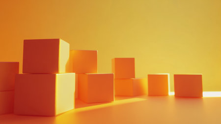 A captivating composition featuring bright yellow geometric cubes, casting soft shadows on a smooth surface, creating a modern and minimalistic ambiance.の素材
