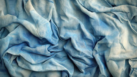 This image showcases a close-up view of soft blue fabric, revealing intricate textures and patterns. Ideal for use in design projects, textiles, or backgrounds.の素材