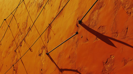 An abstract image showcasing a vibrant orange wall featuring prominent shadows and linear details, ideal for artistic and creative projects.の素材