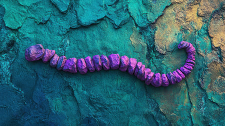 This abstract image features a colorful sculpture shaped like a serpent, set against a textured blue and gold background that enhances its vibrant appeal.の素材