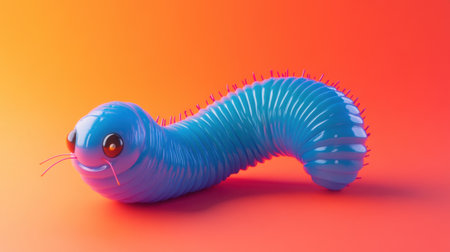 This engaging 3D cartoon caterpillar features a whimsical design with bright colors and large eyes, perfect for playful and imaginative artwork.の素材