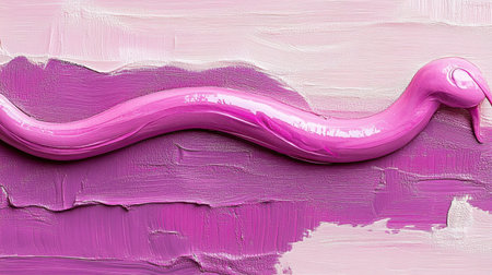 This artwork features a vibrant pink snake shape rendered in smooth paint, set against a textured background. Ideal for creative inspiration.の素材
