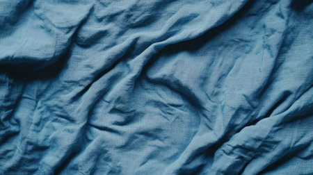 A beautifully textured blue fabric featuring natural creases and folds, ideal for use as a background in design, photography, or art projects.の素材