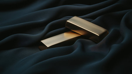 This image features luxurious gold bars resting on soft, elegant fabric, creating a romantic and sophisticated ambiance ideal for financial themes.の素材