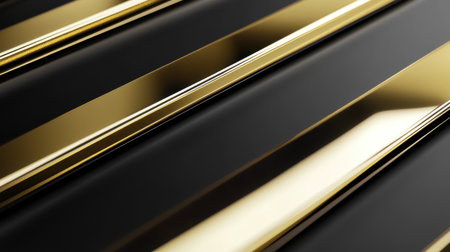 This image showcases a sophisticated interplay of black and gold, featuring glossy stripes that create a luxurious ambiance perfect for modern design projects.の素材
