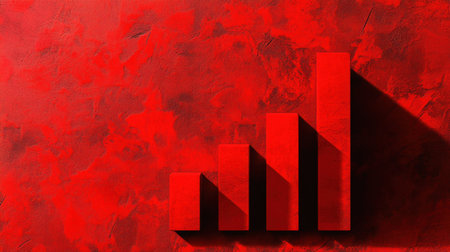 An abstract image showcasing growth through red bars cast in shadow against a textured background. This artwork symbolizes success and upward movement in various business endeavors.の素材