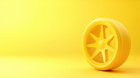 This image features a bright yellow wheel placed against a matching vibrant yellow background, highlighting its modern design and playful aesthetic.の素材