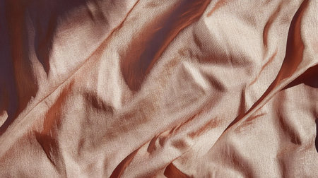 This image showcases soft draped fabric in a warm peach hue, highlighting smooth textures and gentle wrinkles, perfect for various design and textile applications.の素材