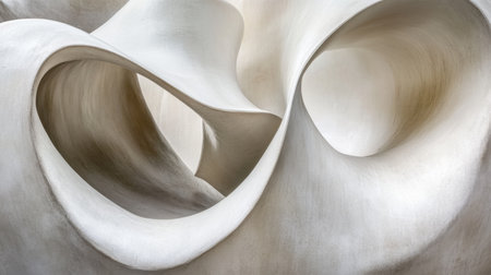 This abstract sculpture features fluid lines and smooth curves in soft white tones, creating a harmonious and elegant visual experience. Ideal for modern art enthusiasts.の素材