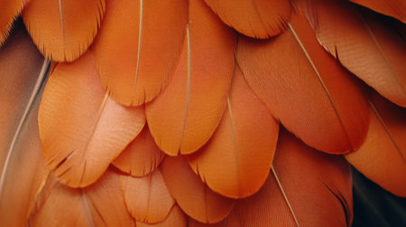 Explore the stunning details of vibrant orange feathers, capturing the intricate textures and patterns found in nature. A perfect representation of beauty.の素材