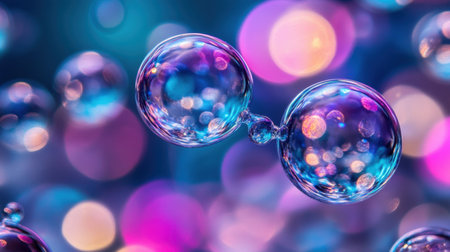 This stunning image captures vibrant soap bubbles floating in a colorful abstract background. The interplay of light and reflections creates a dreamy, whimsical atmosphere, perfect for artistic or decorative projects.の素材