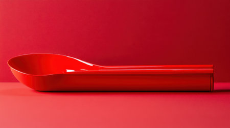 This image features a striking red serving spoon set against a matching red background, emphasizing a minimalist and modern design suitable for stylish kitchen decor.の素材