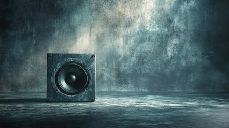 This image showcases a modern audio speaker set against a textured background, highlighting the essence of music and sound in a creative studio environment.の素材